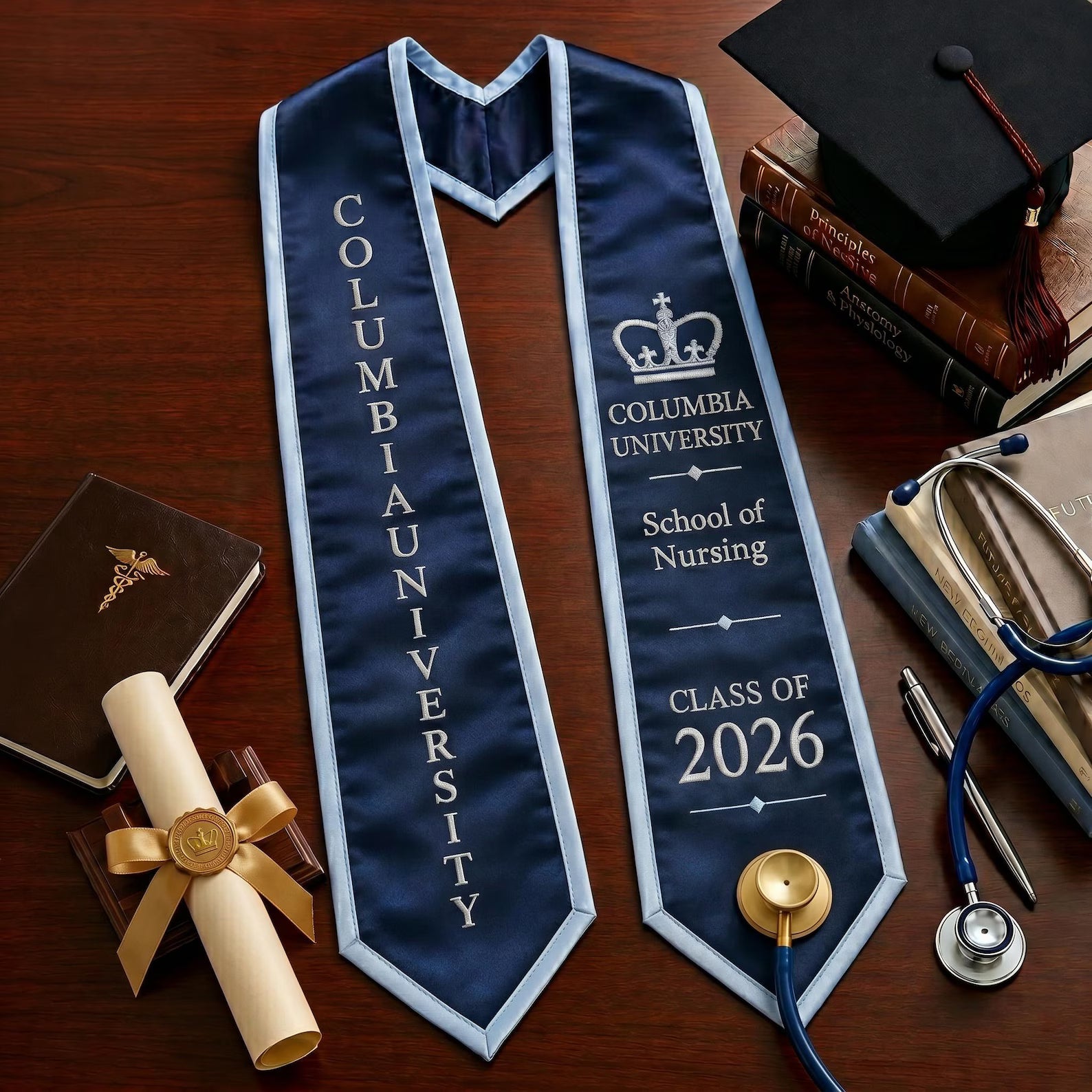 Custom Graduation Stole Class of 2026 | Personalized Nursing Sash for Graduates | First Generation Graduate Gift | Embroidered Regalia
